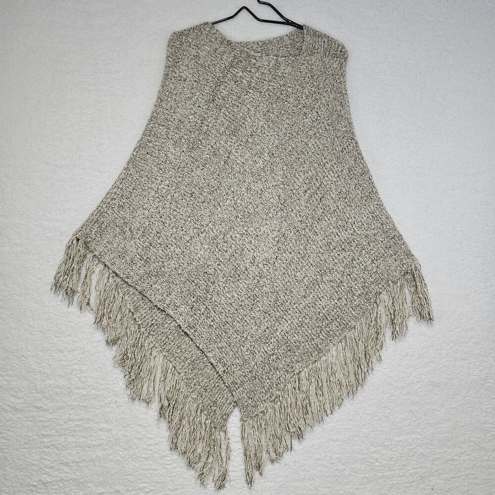 Lulu Bee Knitted Cream & Expresso Speckled Pullover Fringe Hem Women's S/M Boho